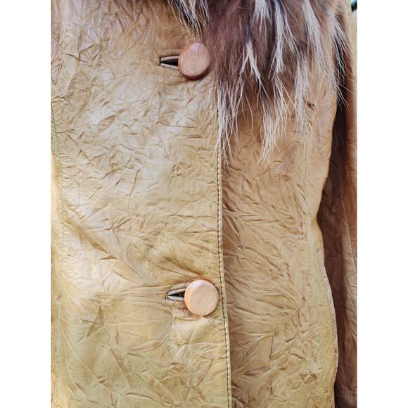 Vtg 90s Commandments Funky Hippie Spikey Fur Trim Leather 70s Style Coat Sz S - Picture 7 of 9